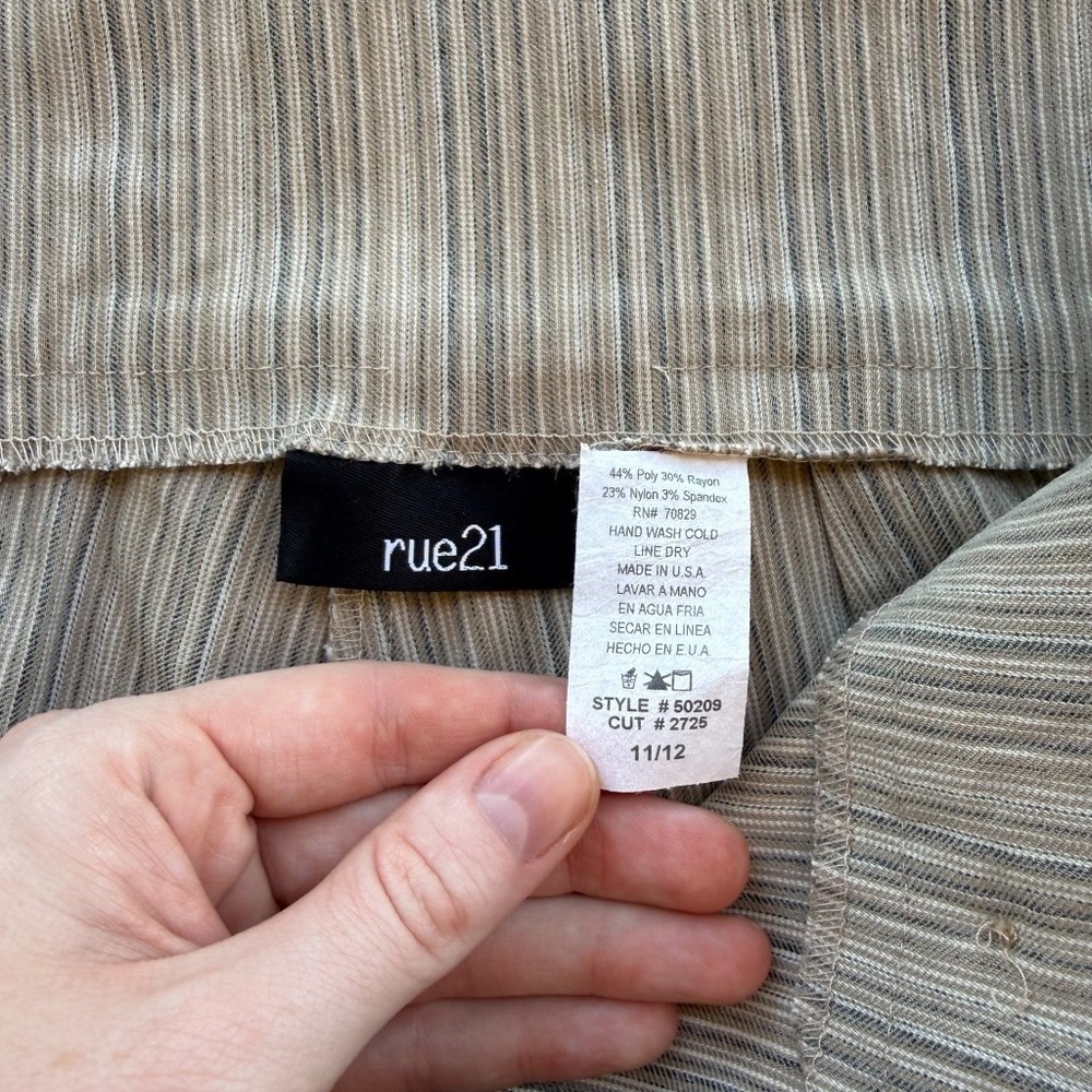 Rue21 Y2K Striped Flare Pants Womens 11/12 Beige High Rise Stretch Retro - Picture 3 of 7